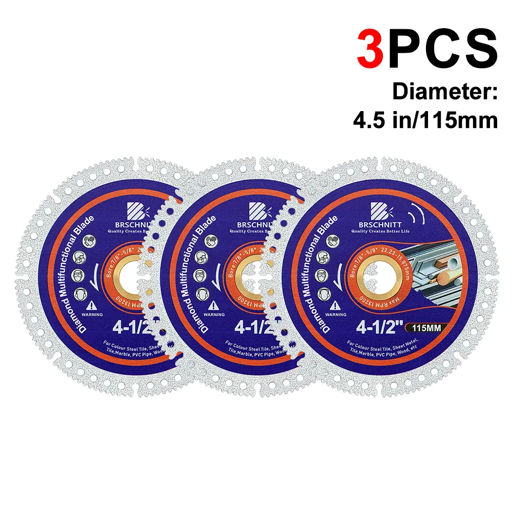 BRSCHNITT 3PCS Multifunctional Diamond Grinding Wheel Blades for Angle Grinder – 3" & 4.5" | Cutting, Chamfering | High Cutting Efficiency for PVC Pipes, Metal, Stone