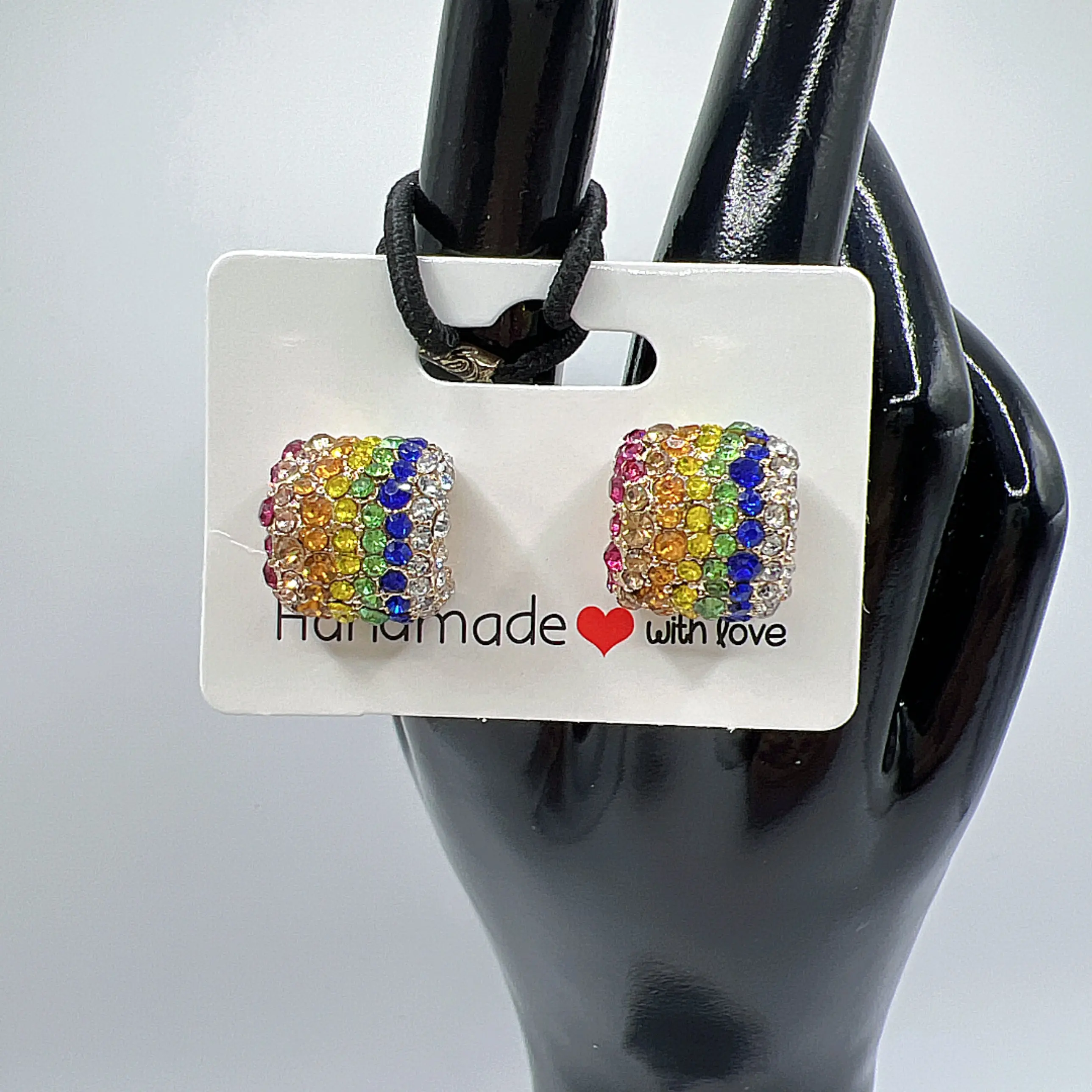 Rainbow Rhinestone Hoop Earrings – Colorful Sparkle Statement Jewelry 🌈✨