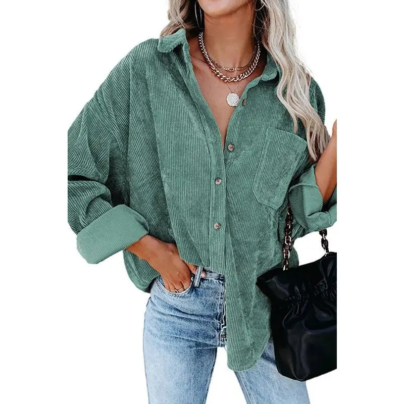 Mint Green Corduroy Button Up Long Sleeve