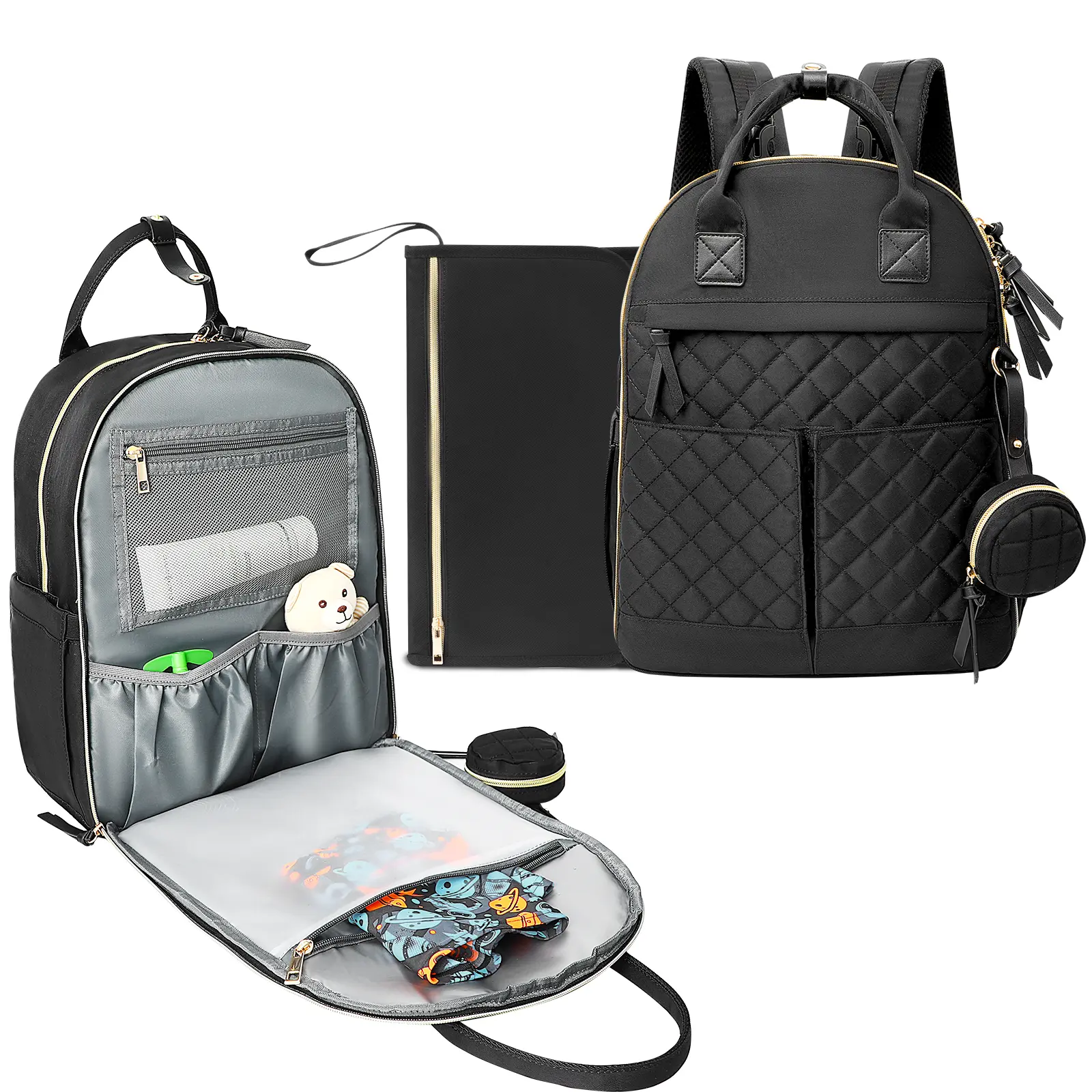 Miss Fong × ILCOLPO Diaper Bag, with a Pacifier Holder, a Big Changing Pad, Carry-on Travel Backpack, Wide Open Design Laptop Bag, Carry Luggage