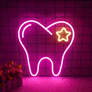 Tooth Shaped Neon Sign, USB Powered LED Wall Mounted Neon Light, Decorative Light for Home Dental Hospital, Dental Beauty Studio, Dental Clinic