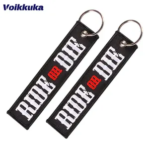 1PC 2PCS 3PCS Set Sale Voikukka Jewelry Both Sides Embroidery Black Ride Or Die Motorcycle Tag Keychain Bag Accesorios Pendant