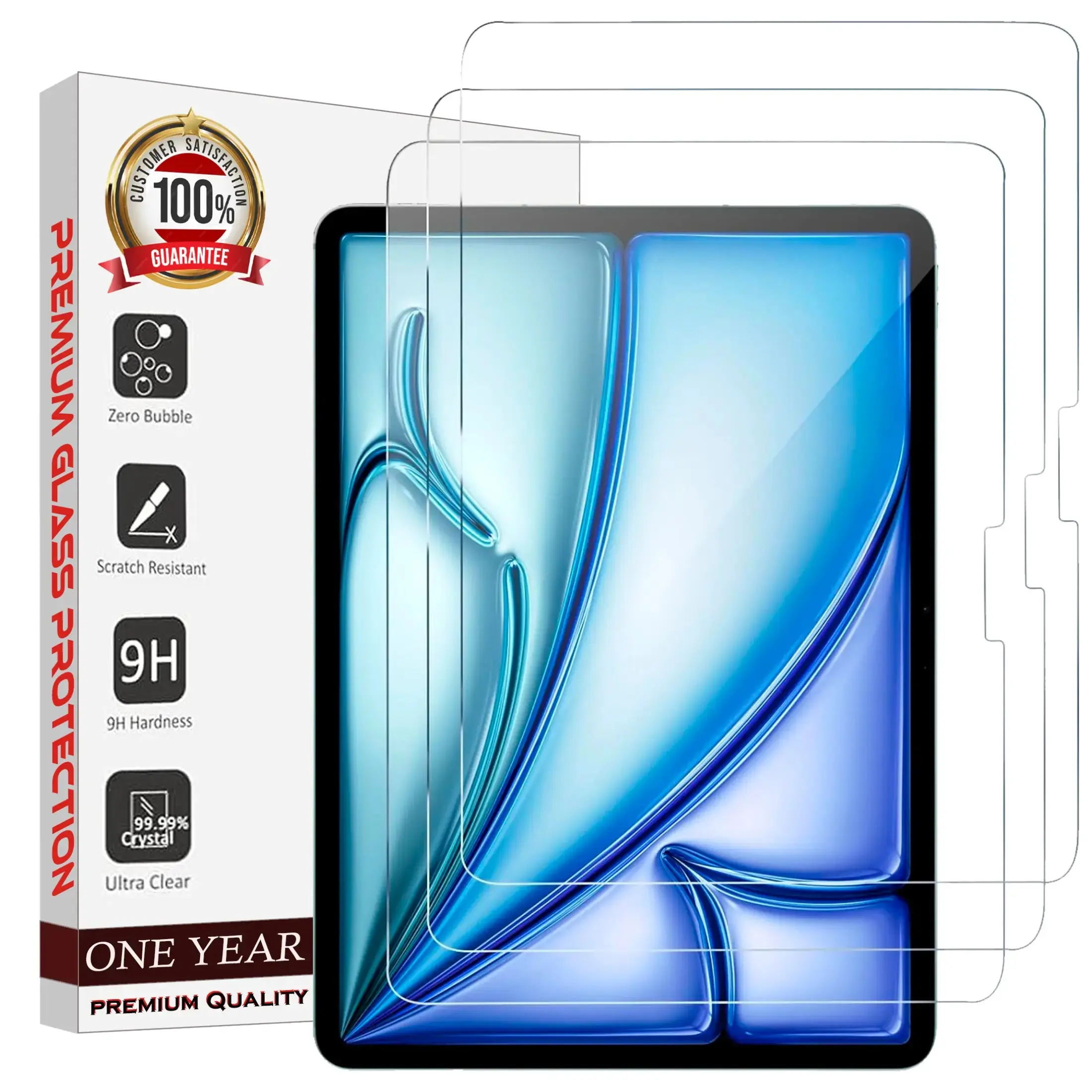 Entronix Tempered Glass Screen Protector for iPad Air M2 (2024, 6th Gen) 11" - 3-Piece Combo Computer Durable Protection Tablet