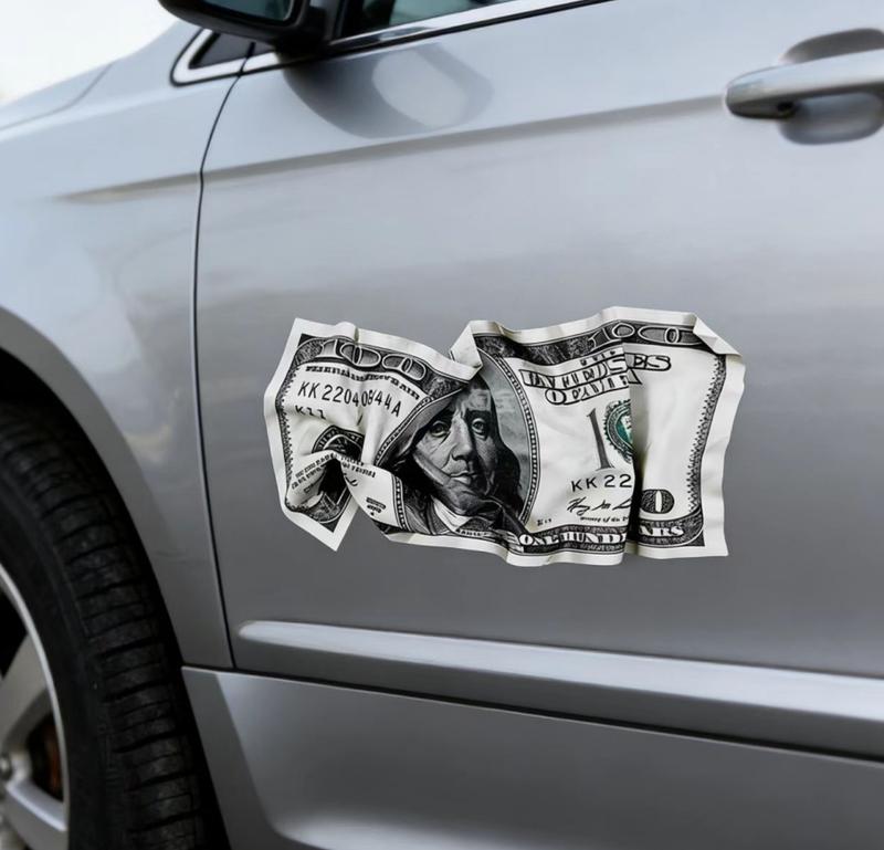 Pleated Dollar Bill Car Stickers Decorative Scratch Hiding Vehicle Decals for Stylish Car Accessories