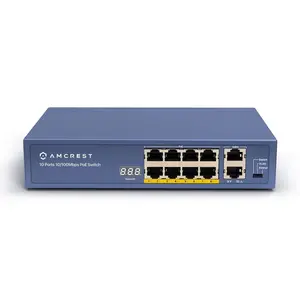 Amcrest 8-Port POE+ Switch AMPS9E8P-AT-96,  2-Port Uplink, Power Over Ethernet, 802.3at 96w