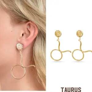 Taurus Earrings - Gold 14K Plated Hoop Earrings, Lightweight Design, Zodiac Sign Inspired!