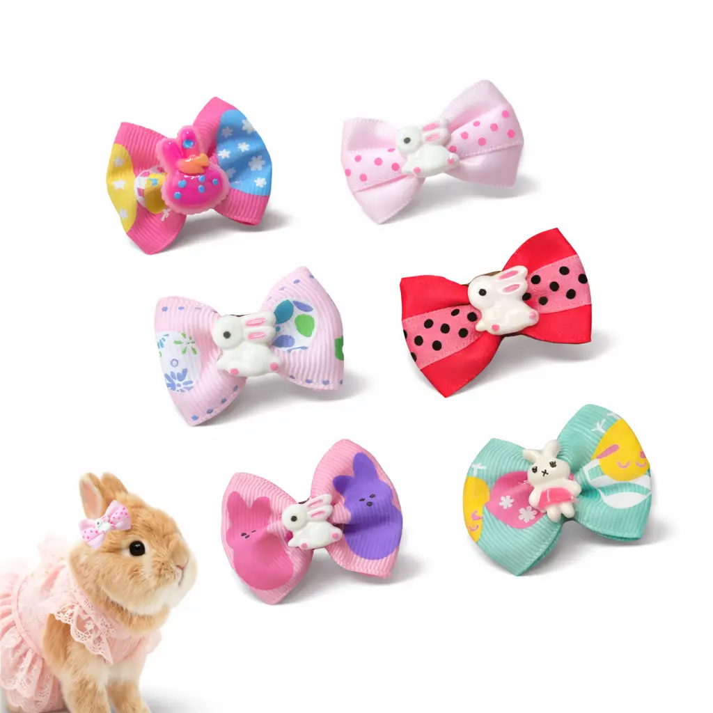 6PCS Cute Pet Hair Bows Clips, Colorful Bunny Accessories for Rabbits & Small Pets, Perfect for Dress Up, Photos & Spring/Easter