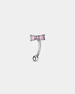Pink CZ Bow Eyebrow Stud