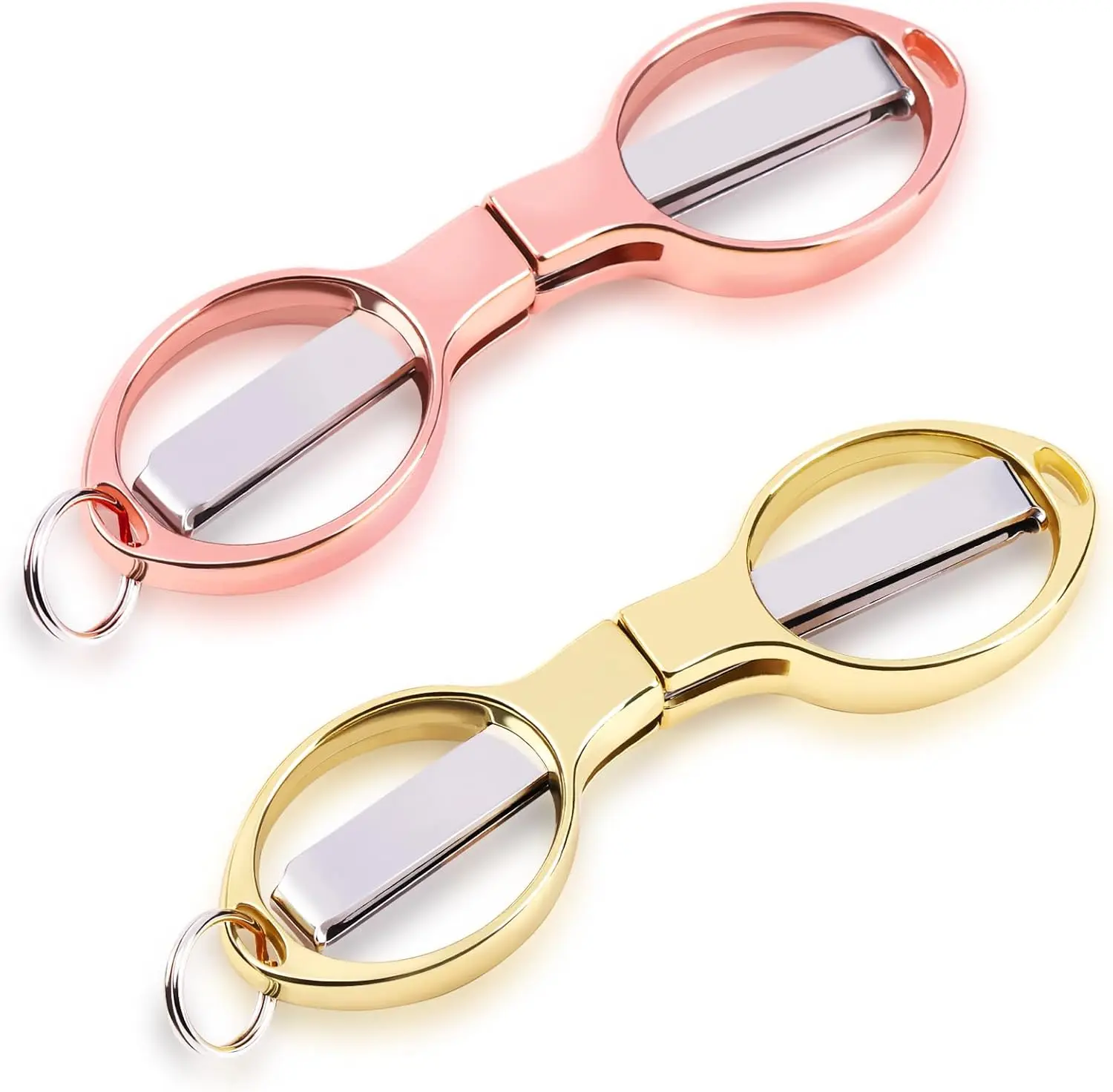 2PCS Folding Scissors, Portable Travel Scissor, Gift for Men Glasses Shaped Mini Shear Telescopic Cutter, anti Rust Stainless Steel Scissors for Fishing Sewing Home Office (Rose Gold, Gold) Vicsamer