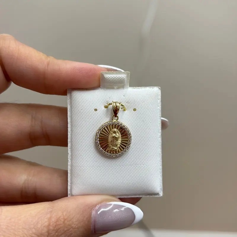 14kt Guadalupe Charm, Unisex Wear Accessory for Everyday Use, Simple Costume Jewelry Pendant