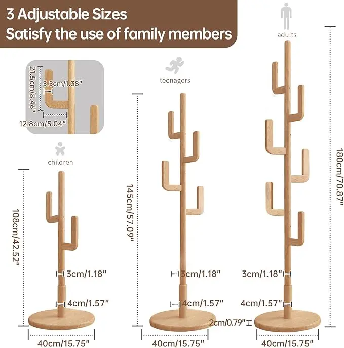 Coat Rack, Unique Design Cactus Coat Rack Freestanding, Adjustable Height  Wooden Coat Rack Stand with 6 Hooks, Easy Assembly Coat Tree for Entryway,  Bedroom,Coats,Bags(Natural) - TikTok Shop
