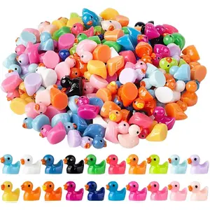 200 Pcs Mini Resin Duck Colorful Miniature Figures Micro Fairy Garden Landscape Aquarium Hide and Seek Dollhouse Cake Decoration Potted Plants DIY Slime Craft Charms for Party Toys Game Gift