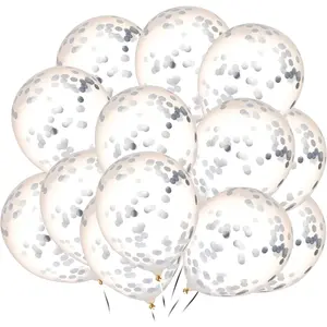 Silver Confetti Balloons 24ct, Wedding Balloons, Silver Balloons, Silver Graduation Party Decorations, Glitter Balloons, Shower, Clear Balloons with Confetti Inside, 12" Premium Latex Balloons