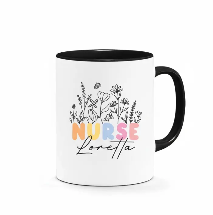 Personalized Nurse Mug with Name - Custom Floral Nurse Gift - Aesthetic Nursing School Graduation Cup, Ceramic Mug 11oz & 15oz