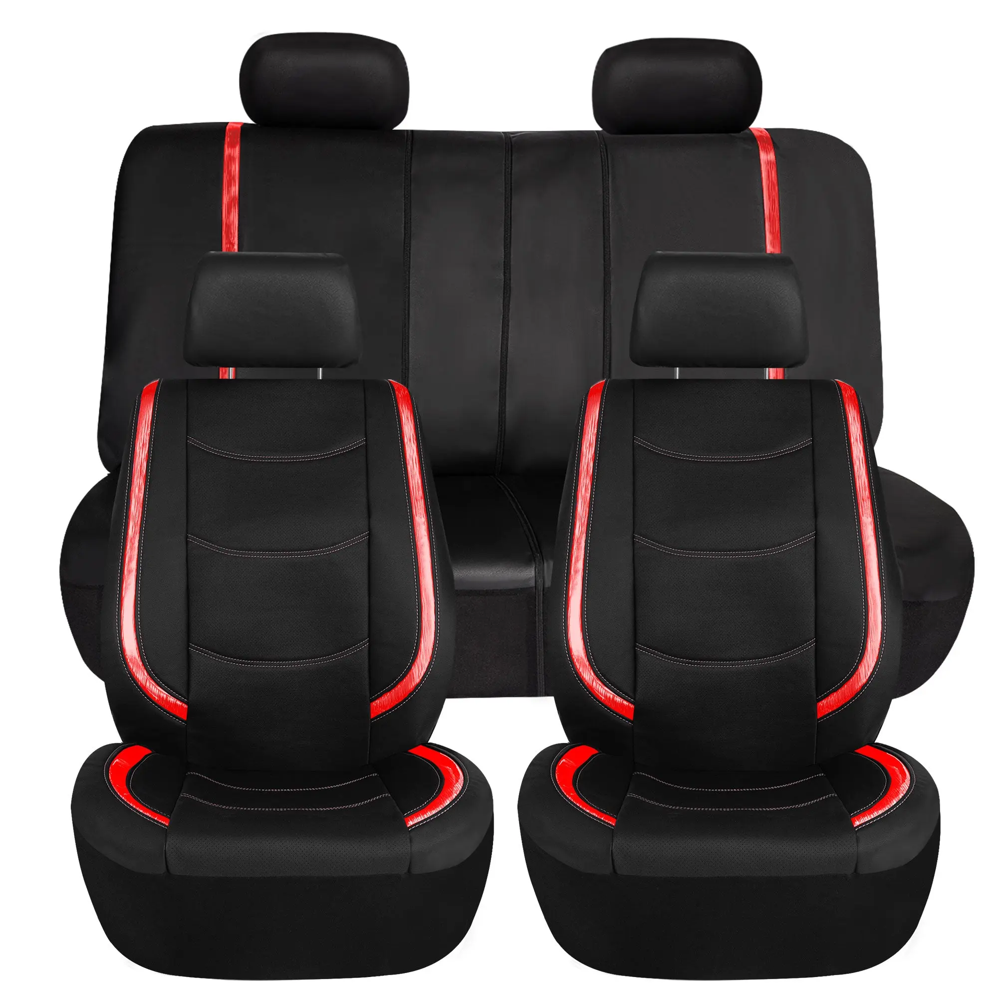Metallic Striped Galaxy13 Deluxe Leatherette Car Seat Covers - Full Red Full Set, Airbag Safe, Foam Padded, Removable Parts, Car Seat Protectors, Cars Accessories, Car Seat Cushion