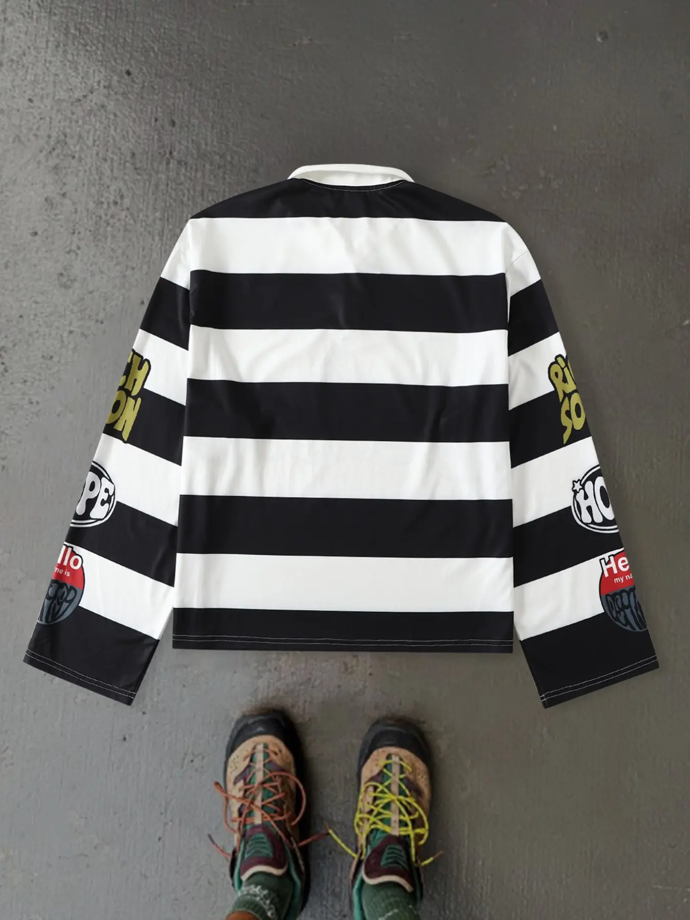 Y2K Style Striped Polo Shirt, Vintage Streetwear Long Sleeve Top 