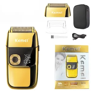 Kemei Km-2028 Rechargeable Shaver, Full Body Wash Metal Handle, LED LCD Display, Electric Razor for Men, No Residue Removal