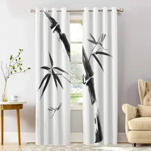 Bamboo Watercolor Painting Blackout Window Curtains, Bamboo Branches and Dragonflys Thermal Insulated Curtains Grommet Top Window Drapes for Living Room, Bedroom 42"W x 108"L (Pack of 2)