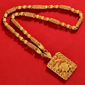 18K Gold Plated Dragon Pendant Necklace for Men, Vintage Carved Square Dragon Pendant with Link Chain, Hypoallergenic 925 Silver, Lucky Wealth Chinese Dragon Jewelry, Hip Hop Punk Necklace, Birthday Christmas Gift for Him