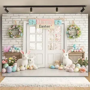 1pc Adorable Easter Bunny & Eggs Wall Backdrop , Durable Polyester, Perfect For Spring Celebrations, Birthday & Wedding Party Decorations, Cozy Home Cake Table Banner With Charming Rabbit And Colorful Egg Design, Rabbit Accessories room tapestry