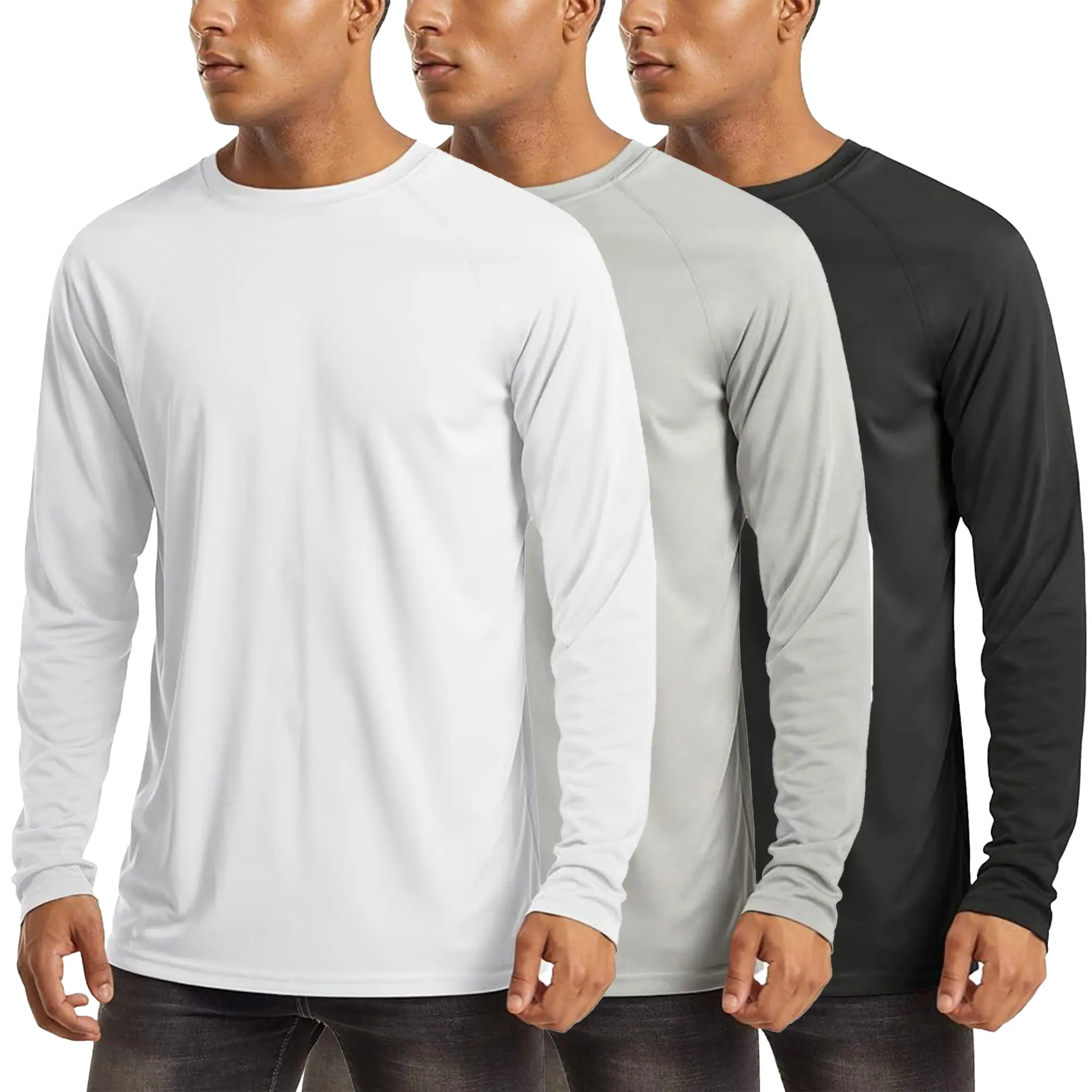 MAGCOMSEN  1/3 Pack Men's UPF 50+ Long Sleeves Shirts Quick Dry Lightweight Summer Sportswear Tops for Swimming Workout Rashguard Sporty Crew Neck Outdoorfun FallFreshness