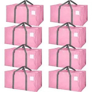 8 Pack Large Moving Bags 65LBs Packing Bags with Long Handles and Zippers Totes for College Students Room Dorm Packing Supplies(Pink)