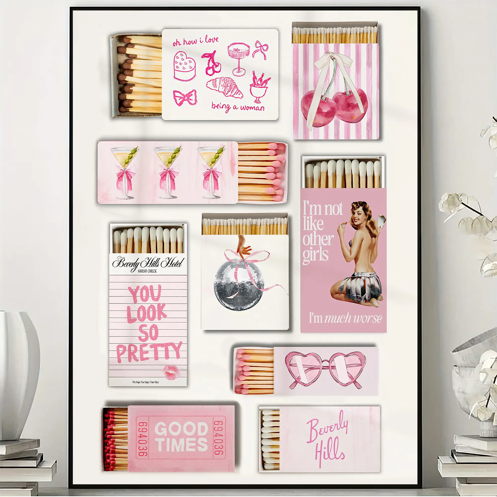 Pink Coquette Matchbox Poster, Retro Matchbook Wall Art, Girly Vintage Room Decor, Preppy Aesthetic Print