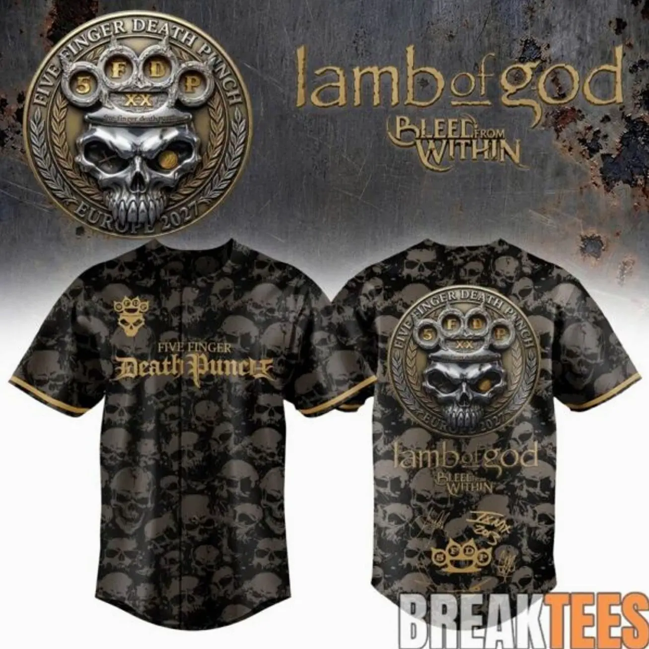 Five Finger Death Punch 20TH ANNIVERSARY WORLD TOUR 2026 Baseball Jersey 823