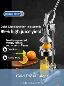Manual Cold Press Slow Juicer | Cast Iron, Aluminum Alloy, Stainless Steel Masticating Juicer | Cold Press Juicer Machines | Heavy Duty Countertop Juice Press for Fresh Juice | Black Fruit Utensils Squeezer Hand Commercial Grade Citrus