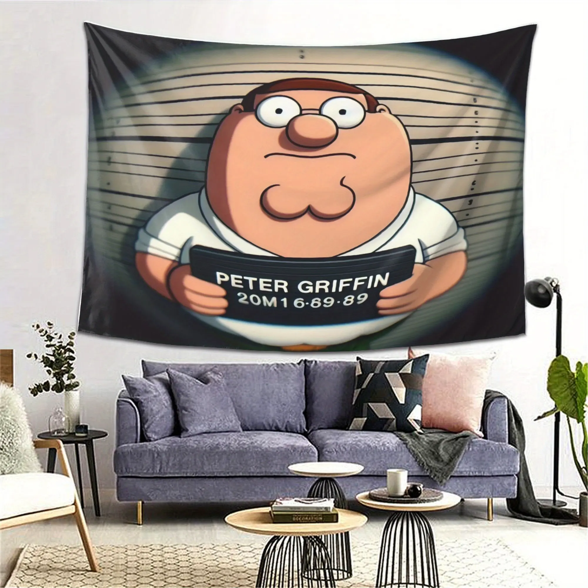Family Guy Peter Griffin Mugshot Tapestry Wall Hanging - Humorous Cartoon Design Soft Polyester Fabric Horizontal Wall Art for Bedroom & Living Room Decor - Perfect Mother's Day Gift, Room Decor Tapestry, Playful Home Accessory, Smooth Texture