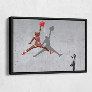 [sale off up to 40%] [Frame Canvas] Michael Jordan Banksy Balloon Girl Canvas Art - NBA Street Art Decor