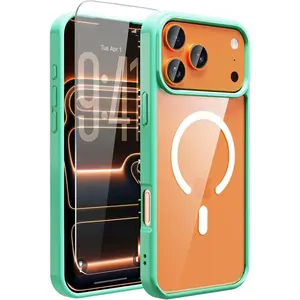 Magnetic iPhone 17 pro max Case Phone Case Cover, Screen Protectors X1, Compatible with Magsafe, Anti Yellowing,Slim,Shockproof, Protective (Mint Green, iPhone 17 pro max)