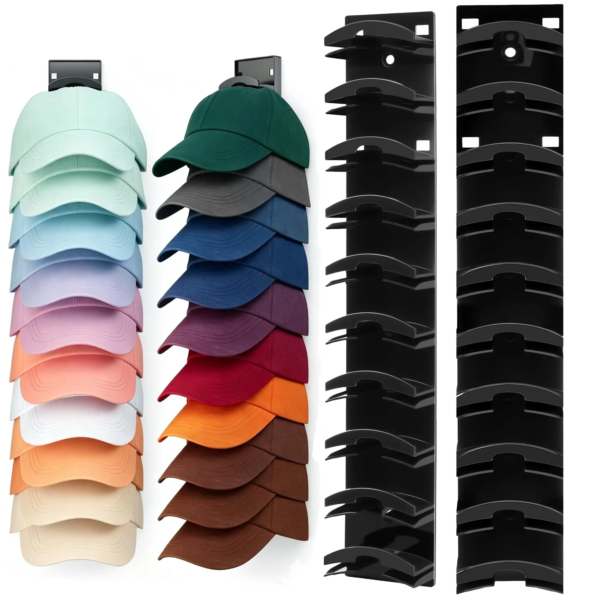 2 Hat Organizer Wall Mounted Baseball Cap Rack Black Adhesive Mount Holds 18 Hats for Closet Door Bedroom Easy Access Display Installation