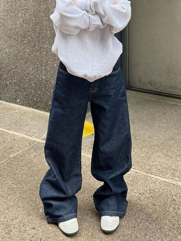 Apperloth Women Street Style Dark Blue Jeans Basic Baggy Denim Pants Trousers