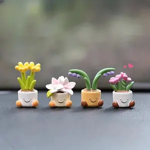 4pcs Cute Car Accessories - Potted Flower Mini Dashboard Decorations, Auto Accessories Interior, Luxury-Feel Car Interior Ornaments