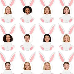 24pcs Easter Bunny Cutouts, Rabbit Mask Bulletin Board, DIY Easter Party Decoration, Cut Outs with Glue Points, Classroom Decor, Party Favors, Home Ornaments, Hanging Decor