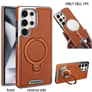 Luxury and High Quality 360 ° Rotating Bracket Leather Case,For Samsung Galaxy S24 S23 S25 S26Ultra Plus Wireless Charging Phone Protective Back Cover Protector