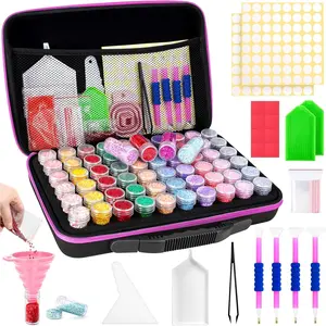 Painting Storage Containers, 60 Slots  Art Accessories and Tools,  Art Organizer with  Painting Kits Shockproof Jars for  Beads (Pink)