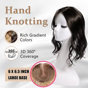 EC 14In Wavy Hair Toppers for Women | 6''x6.5'' Ladies Wavy Hair Toppers with 3 Anti-Slip Clips | Hand-Knotting Breathable Lace Base for Thinning Hair | Glueless Grey Coverage & Instant Volume Realistic Hairpiece for Casual, Work, Classy Daily Wear