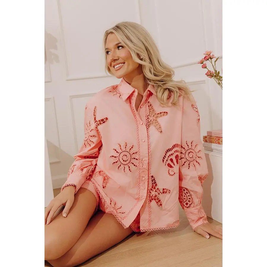 Seaside Bliss Button Up Top in Pink