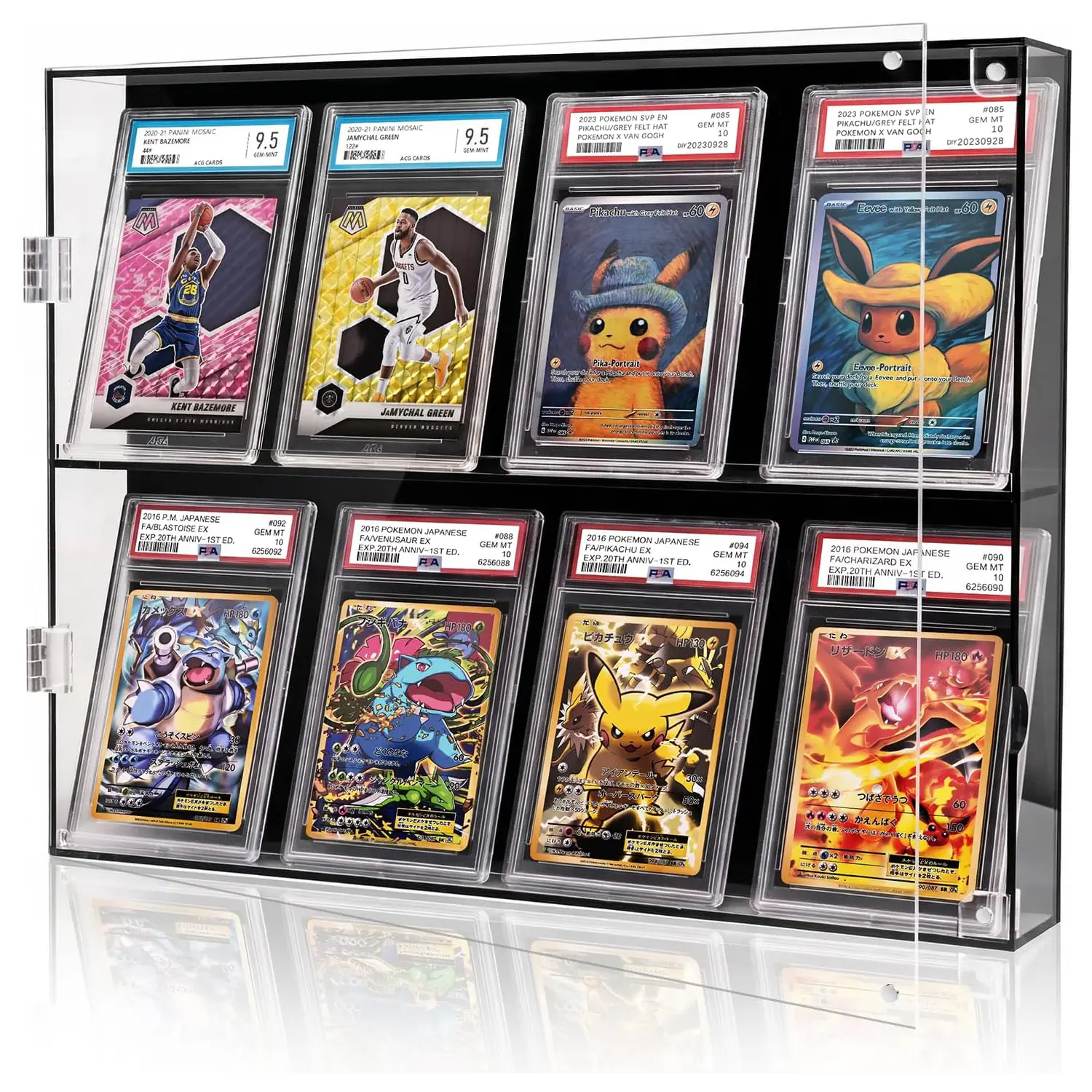 Acrylic Graded Card Display Case, Clear Trading Card Showcase for 8 PSA Cards, Wall Mount Card Holder with UV Protection & Magnetic Door, Dustproof Sports Card Display Box for Baseball Cards, TCG, PTCG, MTG, CGC Collectors