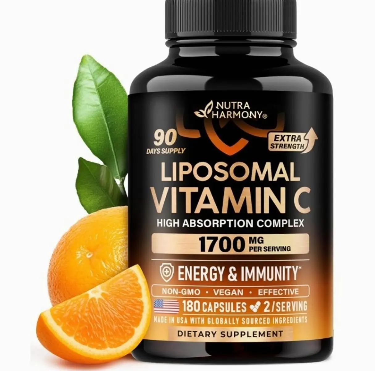 Liposomal Vitamin C 1700mg - High Absorption Vitamin C Supplement - 180Caps | Fat Soluble Complex - Antioxidant, Energy Boost & Immune Support for Men & Women - NON-GMO, SOY-Free & Gentle on Stomach