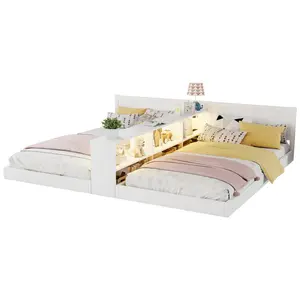 Double Twin Size Bed Frame with Storage,Twin Floor Bed with Light & Charging Station, Convertible 2 Twin Beds for 2 Kids,White