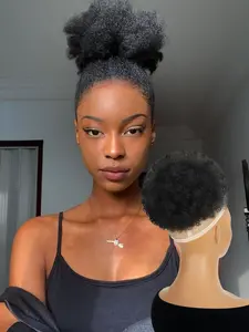 Lehanhair 8-Inch Afro Curly Hair Buns Updo Chignon, Short Curly Wavy Hair Bun, Afro Shaggy Drawstring Ponytail, Synthetic Hair Short Curly Bun for Women