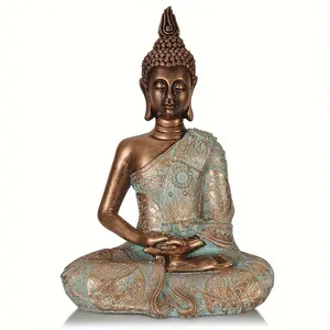 New Majestic Thai Buddha Resin Statue - Southeast Asian Zen Decor - 12in Height, Fashion-Forward Accent for Home, Restaurant & Entryway Religious Ornaments