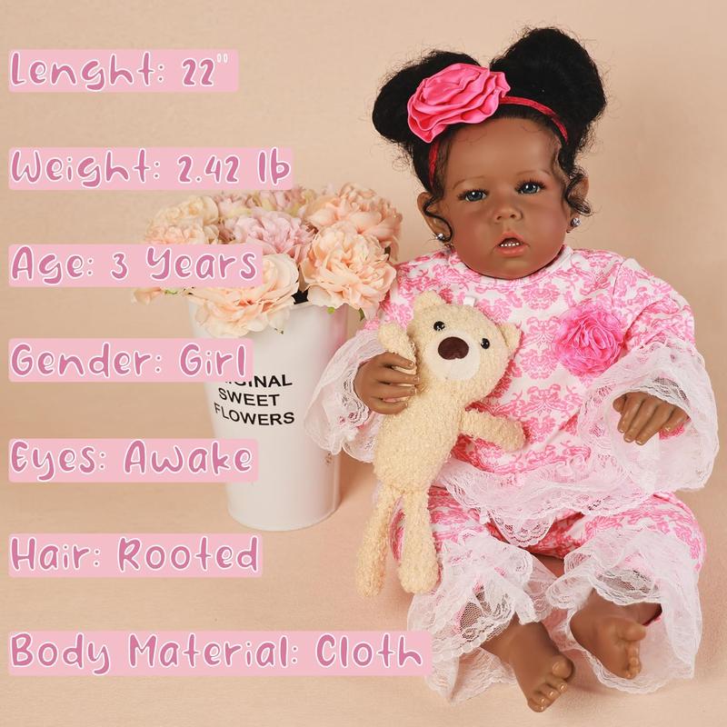 Reborn Baby Dolls Black Girl, African American 20 Inch Realistic Newborn Baby Dolls with Lifelike Soft Body Silicone Limbs Birthday Gift Set for Ages 3+