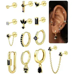 CASSIECA Stud Earrings Small Gold Hoop Earrings Set for Women Flat Back Earring Hypoallergenic Cartilage Earring Lightweight Dainty 14K Gold-plated Stud Earrings for Multiple Piercing Set, Earring Stack Summervibes