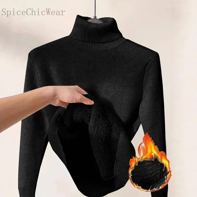 European and American Cross-Border Amazon Fleece-Lined Thickened Turtleneck Sweater Elegant Inner Wear Warm Pullover One-Piece Fleece Knit European and American Cross-Border Amazon Fleece-Lined Thickened Turtleneck Sweater Elegant Inner Wear Warm Pullover One-Piece Fleece Knit