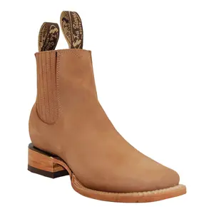 Women's Leather Short Ankle Cowboy Boots, Low Heel Western Bootie