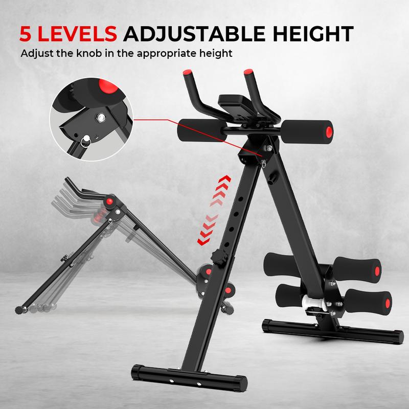 RELIFESPORTS Foldable Height-Adjustable Ab Machine, LCD Monitor Ab Trainer, Full-Body Core Workout Fitness Equipment Home Gym Abdominal Training Board